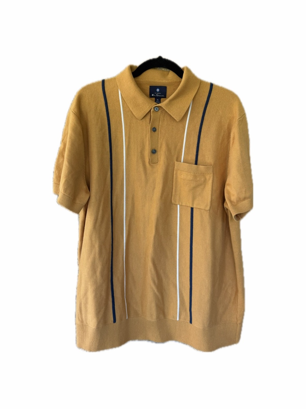Ben Sherman Mustard Short-Sleeve Polo with Navy & White Stripes